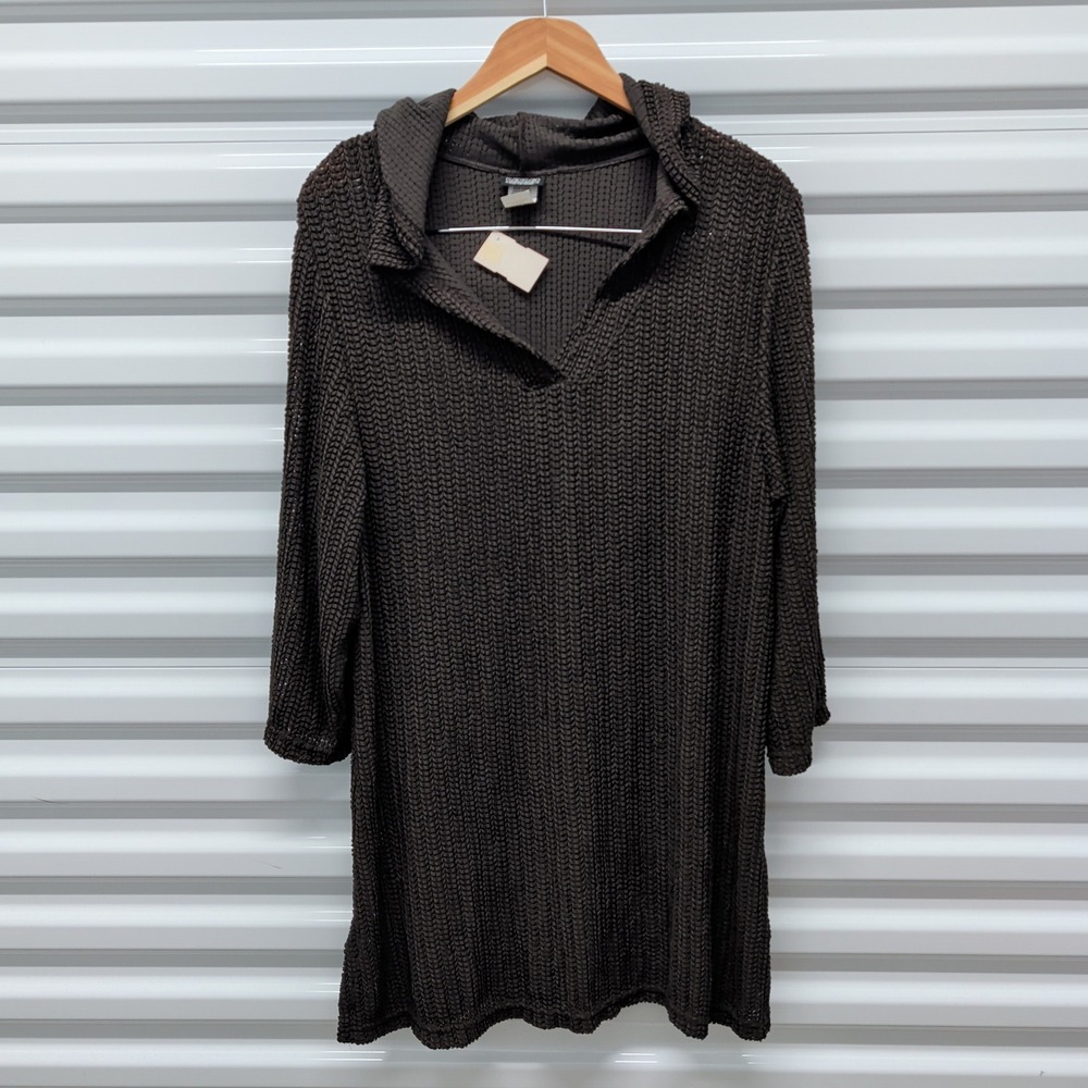 Rendez-Vous Women XL Brown Knit Hooded Tunic Top Acetate Blend Vintage Deadstock
